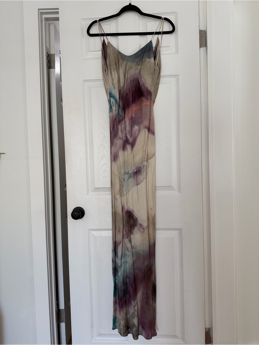 Zara Maxi Slip Dress with Purple & Teal Watercolor